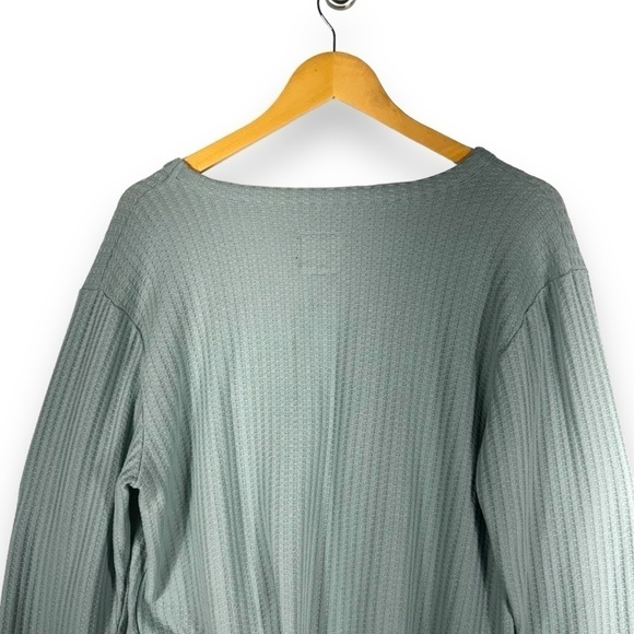 4 for $20 SALE! Chaser Waffle Knit Thermal V Neck Long Sleeve Top, Mint, Size XL - Picture 9 of 10